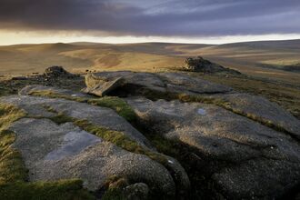 A view at the top of Dartmoor National Park in Devon on an early morning