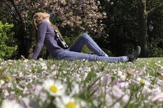 Woman sitting in a park