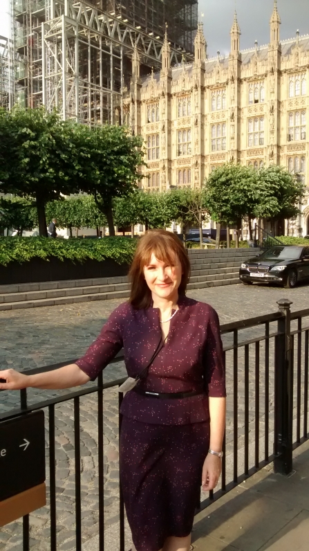 Rachel Giles outside the Houses of Parliament