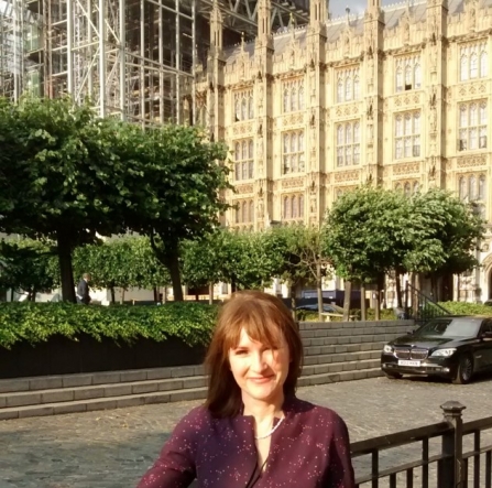 Rachel Giles outside the Houses of Parliament